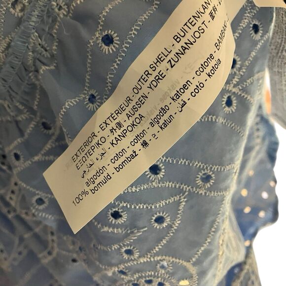 ZARA‎ Dress WMNS M Blue Embroidered Eyelet Midi  Shirt Cutwork V-Neck 7946/528 - Picture 11 of 16